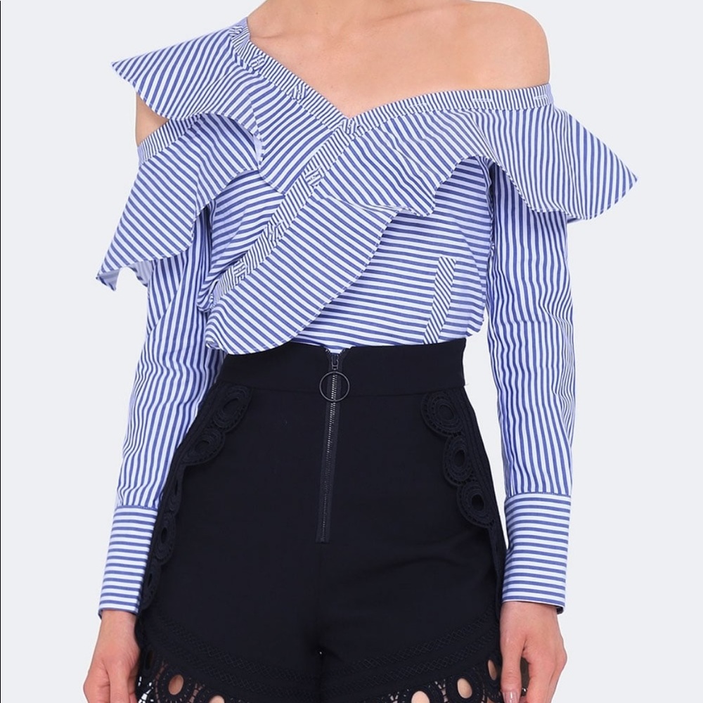 Self-portrait asymmetric striped blouse